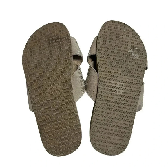 Yellow Box Mellow Mat Jeweled Cross Strap Slip on Sandals Size 8.5 Taupe Leather - Picture 10 of 10